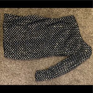 One shoulder black/silver mini dress.